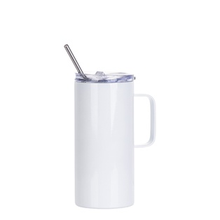Stainless Steel Skinny Mug w/ Slide lid & straw(16oz/480ml,Sublimation blank,White)