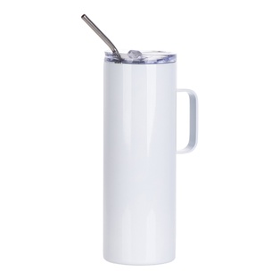 Stainless Steel Skinny Mug w/ Slide lid & straw(20oz/600ml,Sublimation blank,White)
