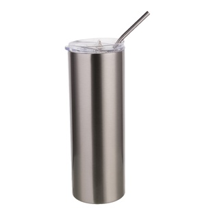 Stainless Steel Tumbler with Straw(20oz/600ml,Sublimation Blank,Silver)