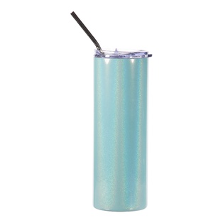 20oz/600ml Glitter Sparkling Stainless Steel Skinny Tumbler w/ Straw(Light Blue)