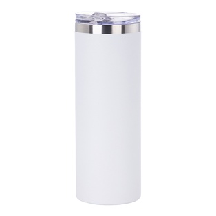 Powder coated Stainless Steel Tumbler with Straw(20OZ,Common Blank,White)