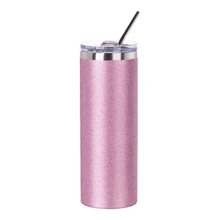 Glitter Skinny Tumbler w/ Straw(20oz/600ml,Sublimation blank,Pink)
