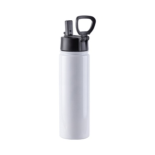 Stainless Steel Flask with Wide Mouth Straw Lid & Rotating Handle(22oz/650ml,Sublimation Blank,White)