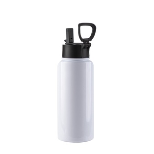 Stainless Steel Flask with Wide Mouth Straw Lid & Rotating Handle(32oz/950ml,Sublimation Blank,White)