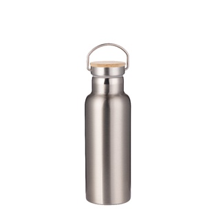 500ml/17oz Portable Bamboo Lid Stainless Steel Bottle(Other,Sublimation Blank,Silver)
