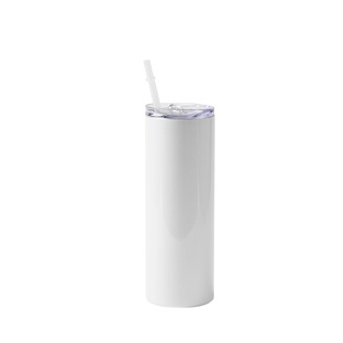 Stainless Steel Tumbler with Plastic Straw & Slider Lid(20oz/600ml,Sublimation Blank,White)