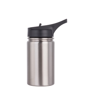 Stainless Steel Flask w/ Sports Straw Cap Flip Lid(12oz/350ml,Sublimation Blank,Silver)
