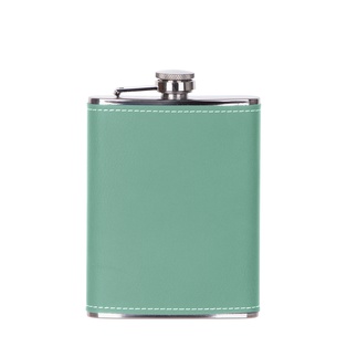 8oz/240ml Stainless Steel Flask with PU Cover(Teal W/ Black)