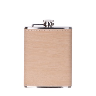 8oz/240ml Stainless Steel Flask with PU Cover(Wood Grain W/ Silver)