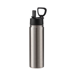 Stainless Steel Flask with Wide Mouth Straw Lid & Rotating Handle(22oz/650ml,Sublimation Blank,Silver)