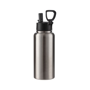 Stainless Steel Flask with Wide Mouth Straw Lid & Rotating Handle(32oz/950ml,Sublimation Blank,Silver)