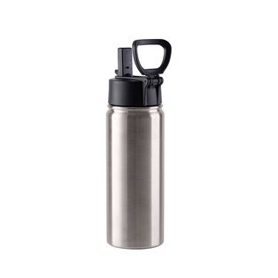 Stainless Steel Flask with Wide Mouth Straw Lid & Rotating Handle(18oz/550ml,Sublimation Blank,Silver)