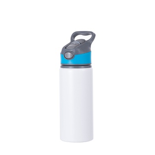 Alu Water Bottle with Blue Cap(22oz/650ml,Sublimation Blank,White)