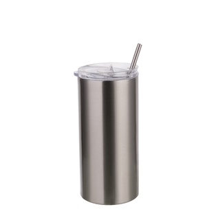 Stainless Steel Tumbler with Straw(16oz/480ml,Sublimation blank,Silver)
