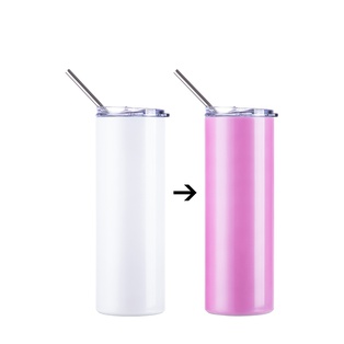 Color Changing Tumbler with Straw(20oz/600ml,Sublimation blank,White-Red)