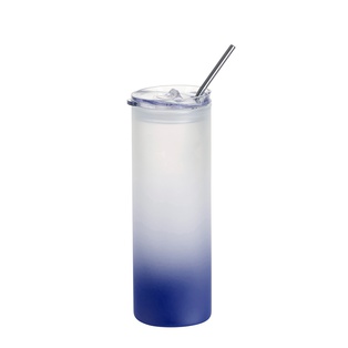 25oz/750ml Glass Skinny Tumbler with Plastic Slide Lid (Frosted, Gradient Dark Blue)
