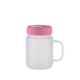 20oz/600ml Glass Mason Jar w/ Silicon Lid (Frosted,Pink)