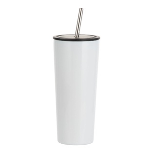 Stainless Steel Tumbler with flat lid & straw(22oz/650ml,Common Blank,White)