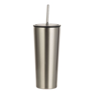 Stainless Steel Tumbler with flat lid & straw(22oz/650ml,Common Blank,Silver)