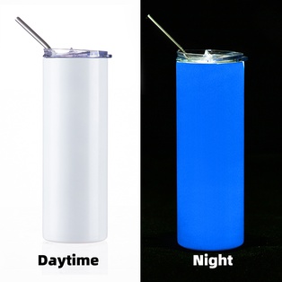 Luminous Skinny Tumbler w/ Straw(20oz/600ml,Common Blank,White-Blue)