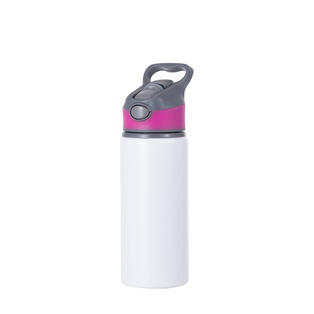Alu Water Bottle with Rose Red Cap(22oz/650ml,Sublimation Blank,White)