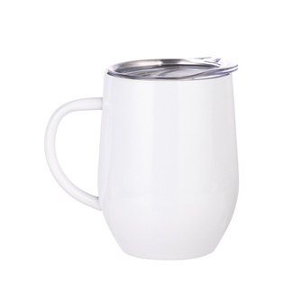 Stainless Steel Wine Cup with Handle(12oz/360ml,Sublimation Blank,White)