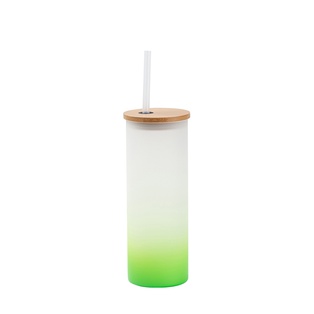 Frosted Glass Skinny Tumbler w/Straw & Bamboo Lid(17oz/500ml,Sublimation Blank,Green)