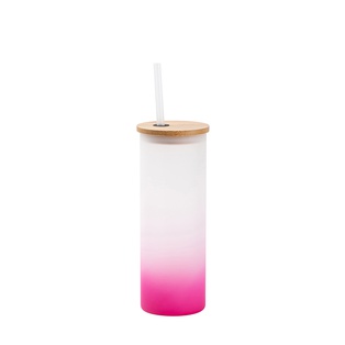 Frosted Glass Skinny Tumbler w/Straw & Bamboo Lid(17oz/500ml,Sublimation Blank,Purple)
