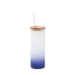 Frosted Glass Skinny Tumbler w/Straw & Bamboo Lid(17oz/500ml,Sublimation Blank,Dark Blue)