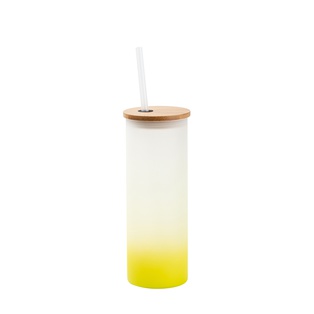 Frosted Glass Skinny Tumbler w/Straw & Bamboo Lid(17oz/500ml,Sublimation Blank,Lemon yellow)
