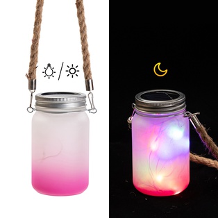 Frosted Mason Jar w/ Lantern Lid and Hemp Rope Handle(15oz/450ml,Sublimation Blank,Rose Red)