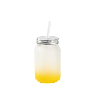 Frosted Mason Jar no Handle Gradient(15oz/450ml,Sublimation Blank,Yellow)