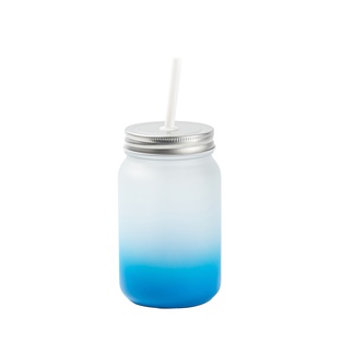 Frosted Mason Jar no Handle Gradient(15oz/450ml,Sublimation Blank,Light Blue)