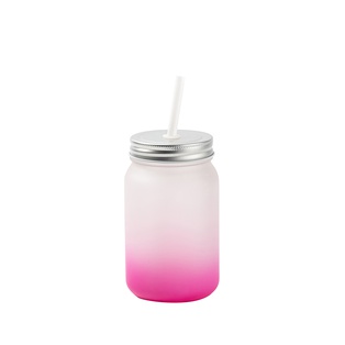Frosted Mason Jar no Handle Gradient(15oz/450ml,Sublimation Blank,Rose Red)