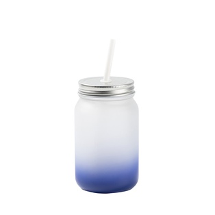 Frosted Mason Jar no Handle Gradient(15oz/450ml,Sublimation Blank,Dark Blue)