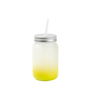 Frosted Mason Jar no Handle Gradient(15oz/450ml,Sublimation Blank,Lemon yellow)