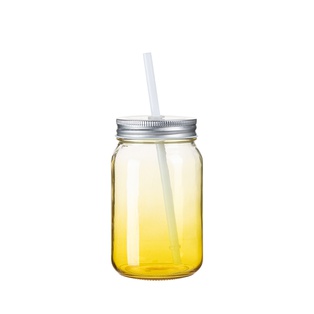 Clear Gradient Mason Jar no Handle(15oz/450ml,Sublimation Blank,Yellow)