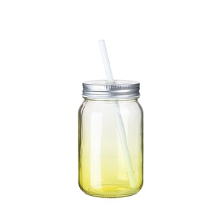 Clear Gradient Mason Jar no Handle(15oz/450ml,Sublimation Blank,Lemon yellow)