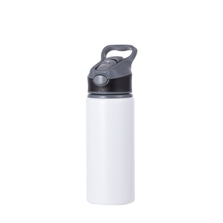 Alu Water Bottle with Black Cap(22oz/650ml,Sublimation Blank,White)