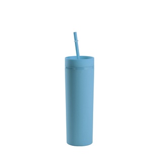 16OZ/473ml Double Wall Plastic Mug with Straw & Lid (Light Blue, Paint)