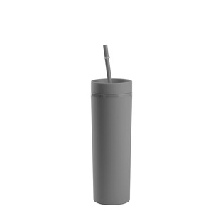 16OZ/473ml Double Wall Plastic Mug with Straw & Lid (Light Gray, Paint)