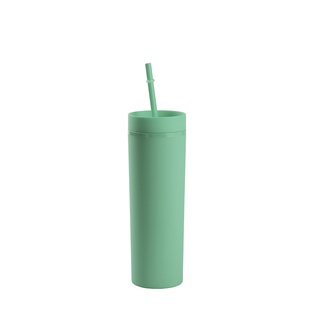 16OZ/473ml Double Wall Plastic Mug with Straw & Lid (Light Green, Paint)