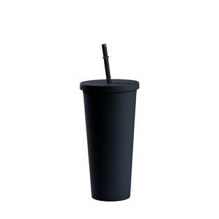 24OZ/700ml Double Wall Plastic Tumbler with Straw & Lid (Black, Paint)