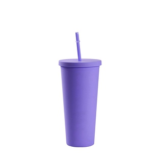 24OZ/700ml Double Wall Plastic Tumbler with Straw & Lid (Purple, Paint)