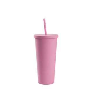 24OZ/700ml Double Wall Plastic Tumbler with Straw & Lid (Pink, Paint)