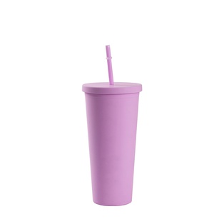 24OZ/700ml Double Wall Plastic Tumbler with Straw & Lid (Light Purple, Paint)