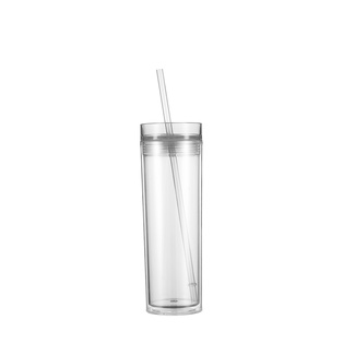 16OZ/473ml Double Wall Clear Plastic Mug with Straw & Lid (Clear)