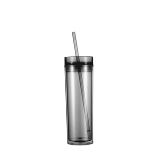 16OZ/473ml Double Wall Clear Plastic Mug with Straw & Lid (Gray)