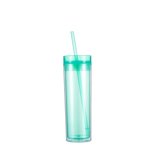 16OZ/473ml Double Wall Clear Plastic Mug with Straw & Lid (Light Green)