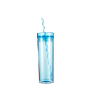 16OZ/473ml Double Wall Clear Plastic Mug with Straw & Lid (Light Blue)